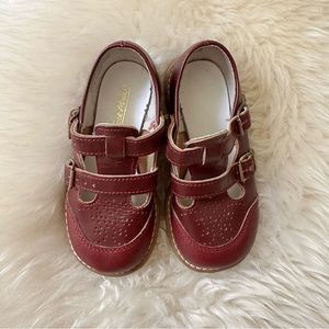 Vintage T-Strap Maroon Leather Shoes